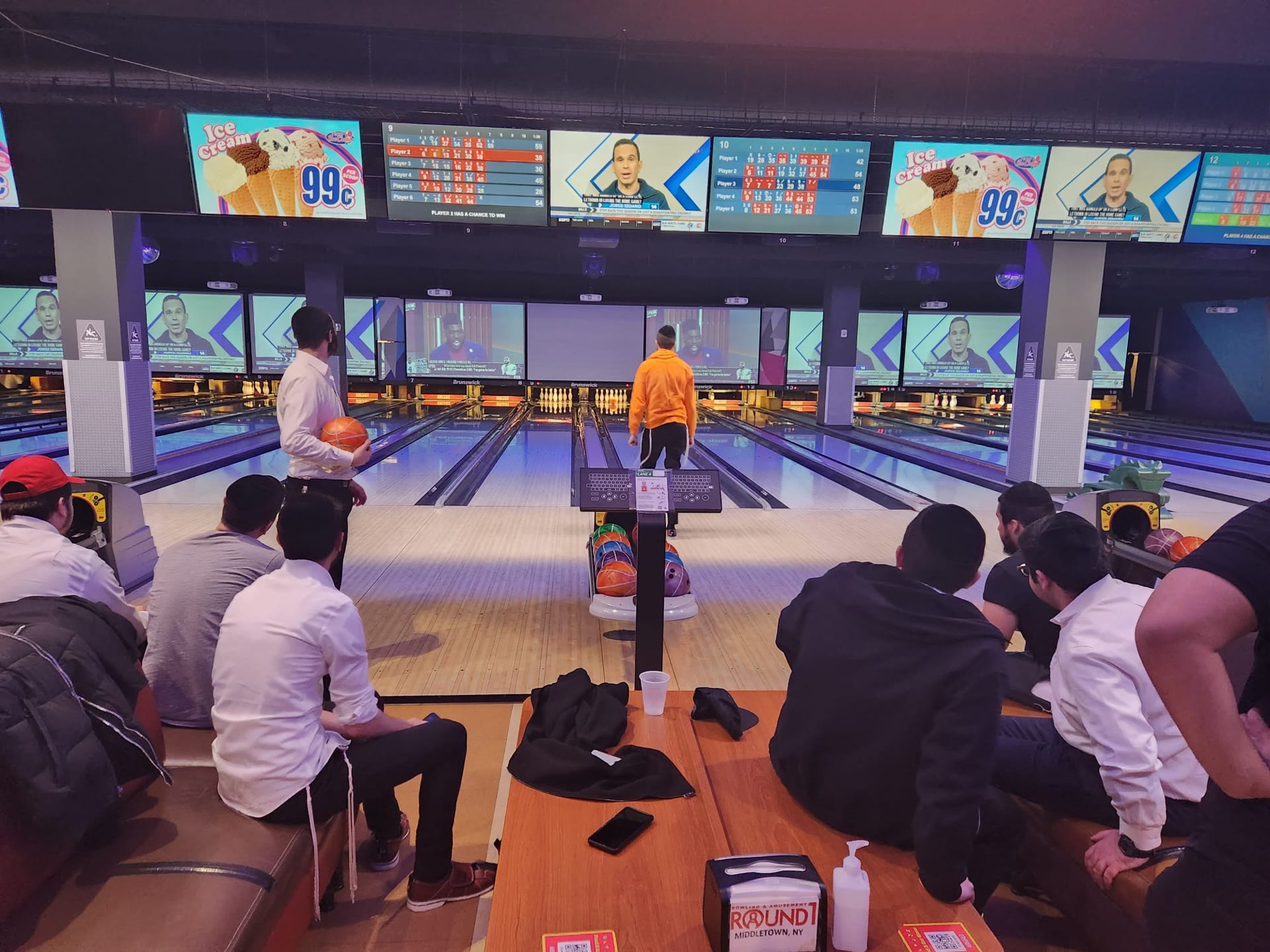 Talmidim bowling together at a bowling alley