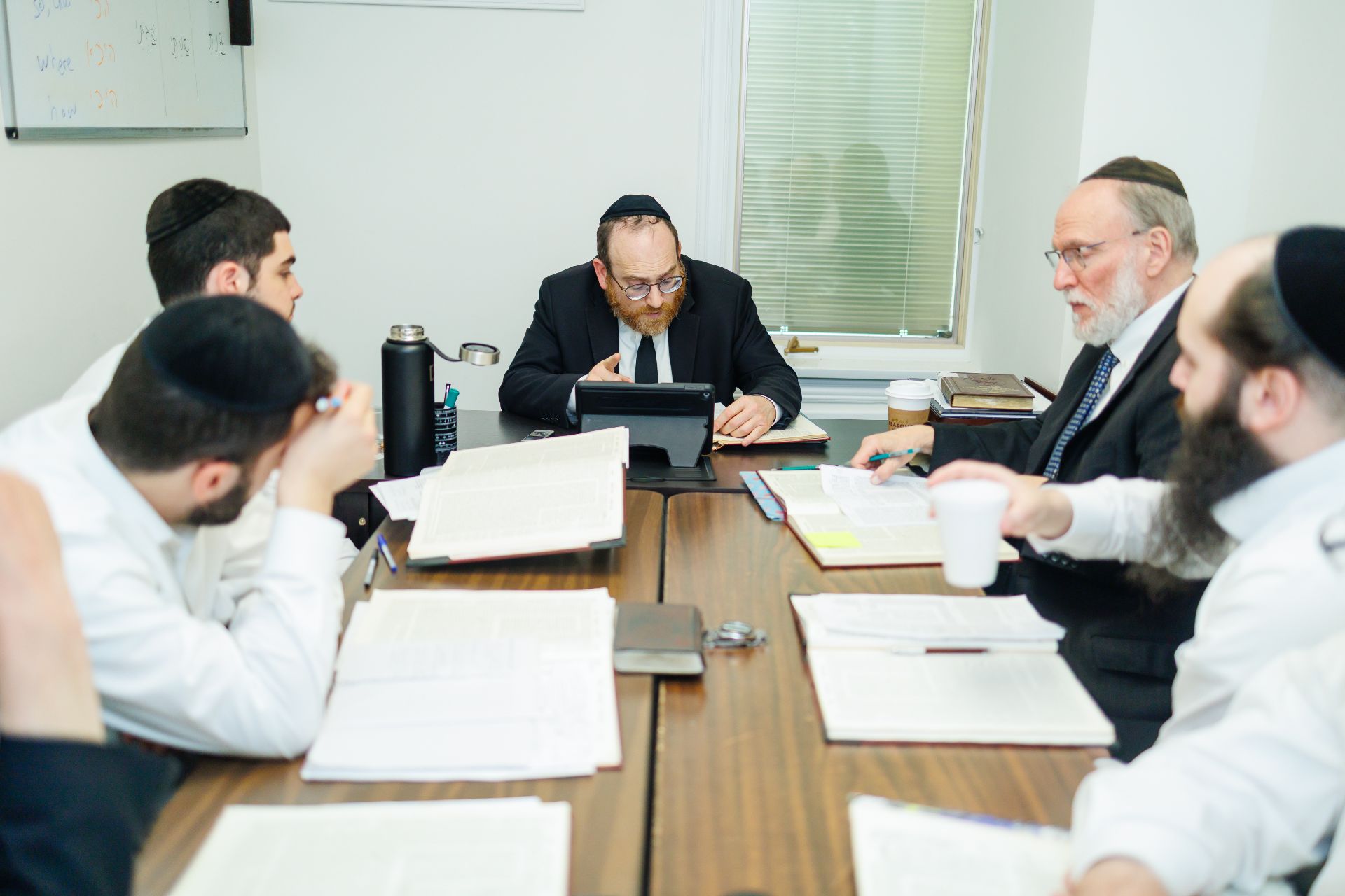 Talmidim learning Gemara together during an advanced shiur